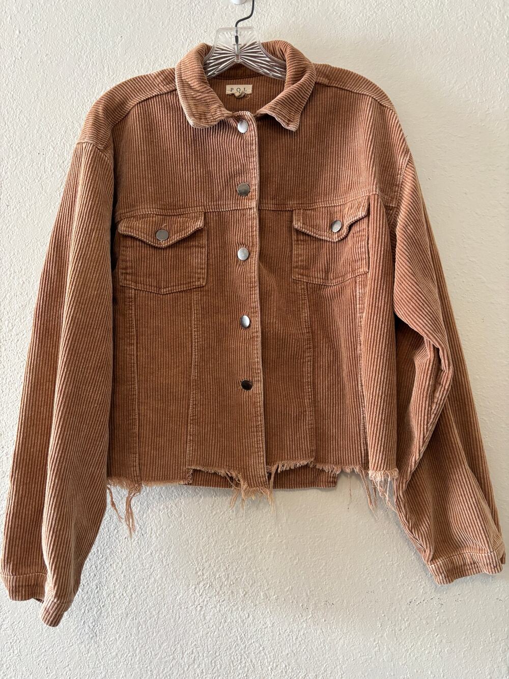 POL Corduroy Crop Shirt Jacket Shacket Size Large Cotton